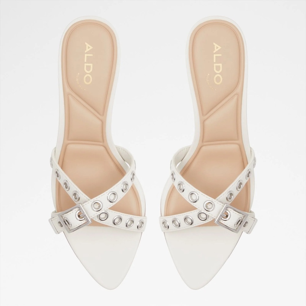 ALDO White Studded Cross-Strap Heels